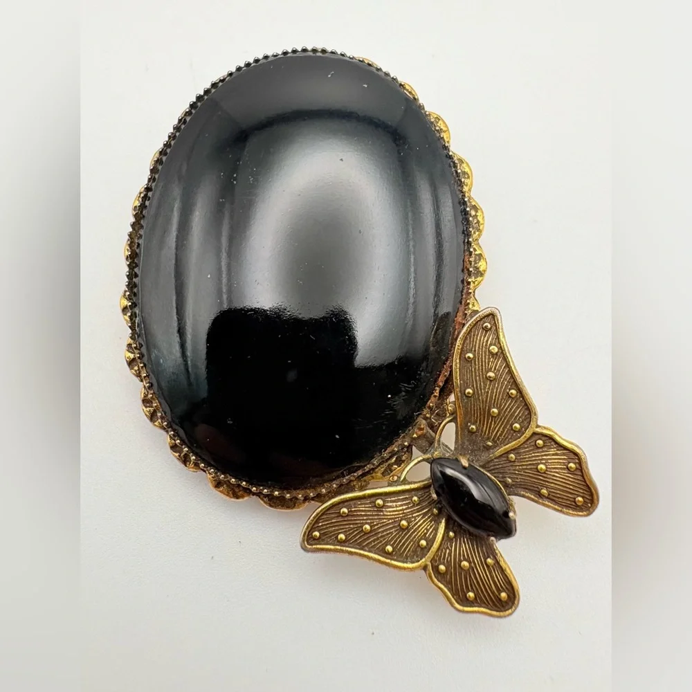 Vintage Original by Robert Black Glass Butterfly Brooch Pendant - Picture 2 of 8